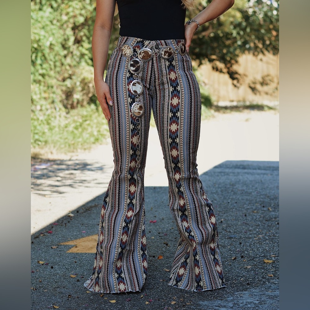 High Rise Aztec Print Western Cowgirl Denim Jeans